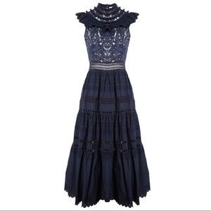 SEA NY fringed neck combo maxi dress